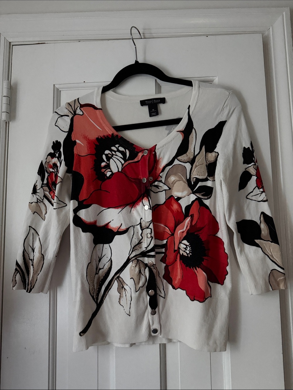 WHBM Cardigan with Red Floral Print